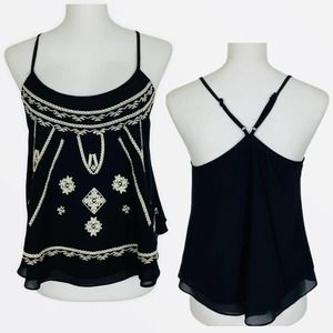 Stitchfix x Alicia Blue Womens Embroidered Tank Small Black Loose Fit Racerback